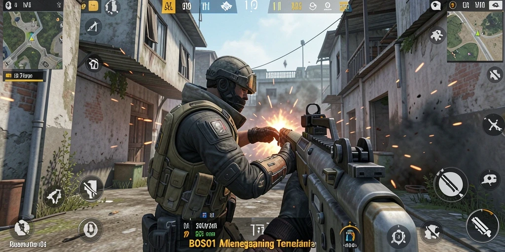 Tampilan gameplay seru dan intens dari BOS01 dalam mode FPS.