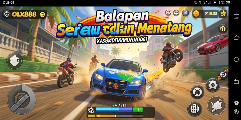 Tampilan screenshot OLX888 yang menampilkan aksi balap yang mendebarkan.
