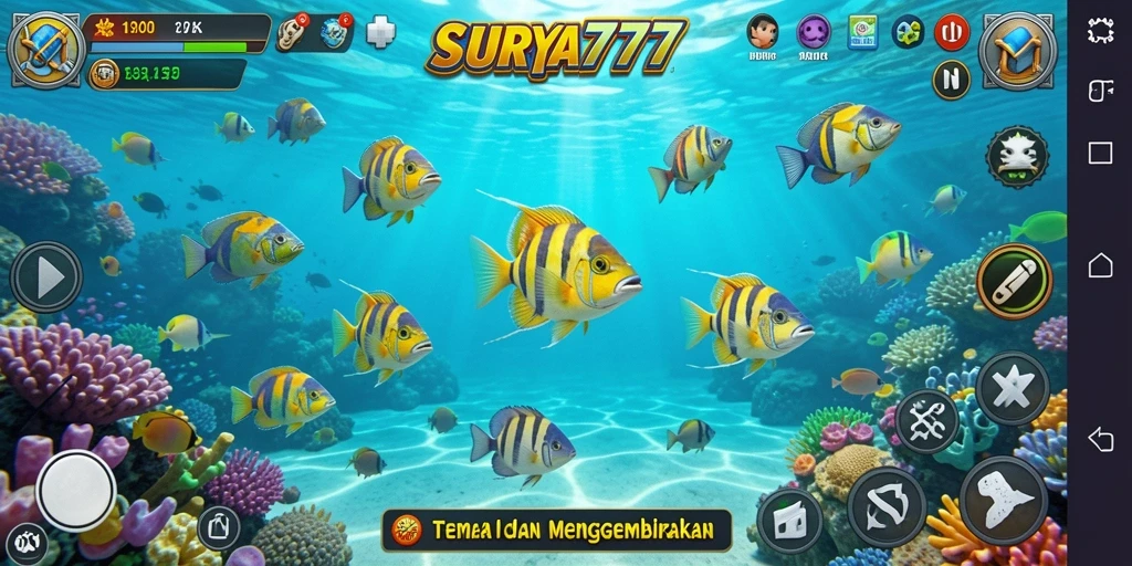 Tampilan gameplay SURYA777 dengan aksi menembak ikan yang menyenangkan.